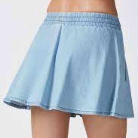Fabletics Mikah Chambray Drawstring Mini Skirt Zip Pockets Small - Picture 2 of 5
